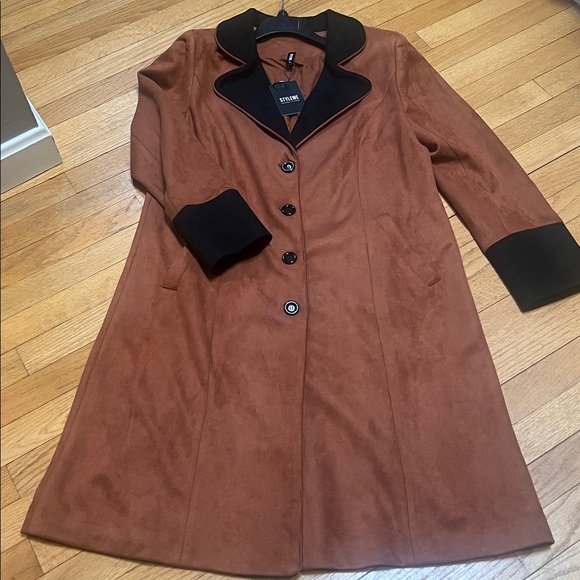 Jackets & Blazers - Women’s Suede Trench Coat with Black Trim - Rust